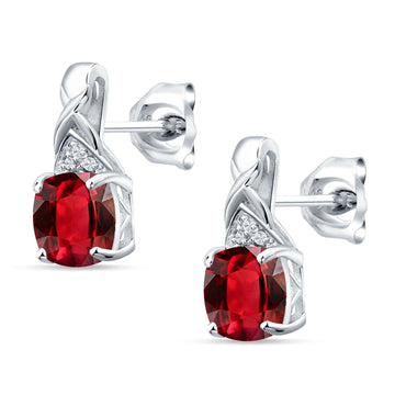 Cushion Ruby CZ Twisted Stud Earring 925 Sterling Silver Wholesale